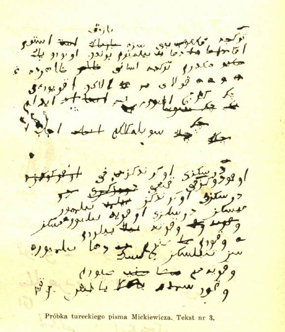 Próbka tureckiego pisma Mickiewicza, źródło: Muzeum Literatury w Warszawie